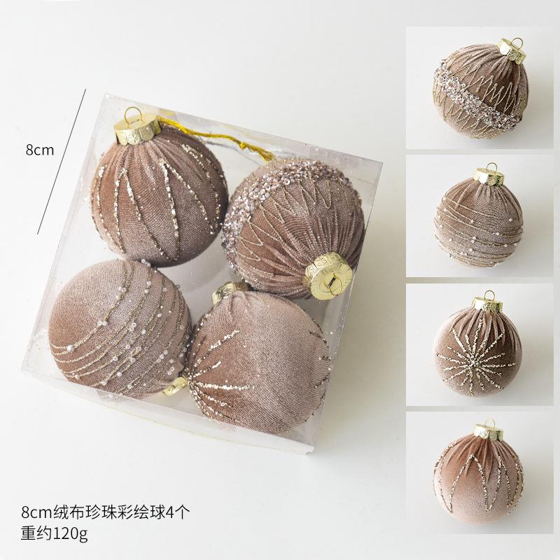 8cm Christmas Velvet Sequin Christmas Ball Tree Decoration Color Festival Pendant Ball Home Indoor Store Window Display 4pcs/Set