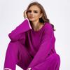 Autumn Winter Contrast Color Open Fork Full Sleeve Knit Suit High Waist Wide Leg Trousers Two Piece Sets
