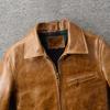 Classic 1930s Color Changes Oil Waxed Brown Natural Cow Leather Jacket Men Real Cowhide Coat Male Clothes Autumn
