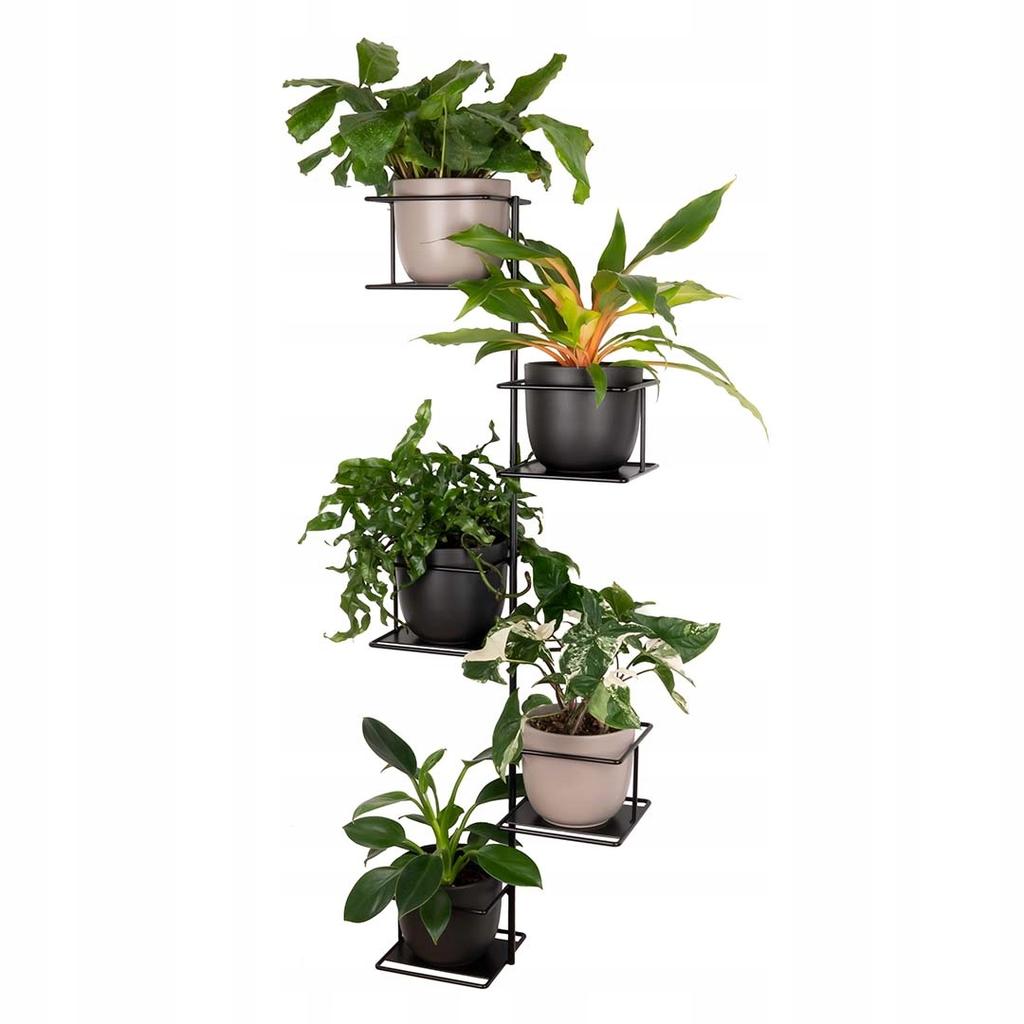 Modern Black Jungle Metal Wall Planter Triple Basket for Five Pots Multi-Tier Ready to Hang