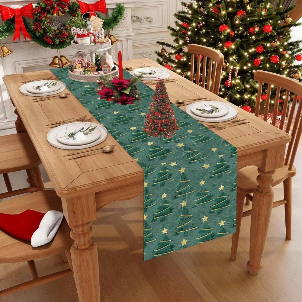 Plush Embroidered Christmas Table Cover Rectangular Dining Tablecloth  Restaurant