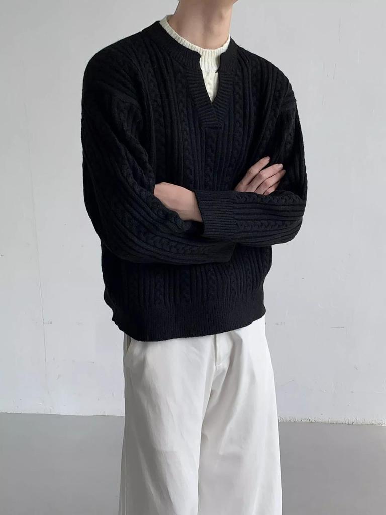 Men's Retro Lazy Style Faux Two-Piece Sweater - Winter Versatile Knitwear for Trendy Casual Looks