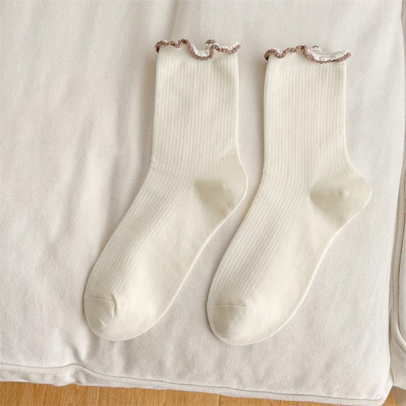 Ladies Spring and Autumn Sweet Solid Color Fungus Lace Ballet Wind Drum Pile Socks