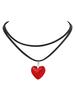 Collana a Doppio Strato con Ciondolo Cuore Rosso Nero in Vetro e Cristallo con Cordino Nero Y2k Semplice per Donne Punk Gotico Gioielli da Indossare Quotidiano Regali