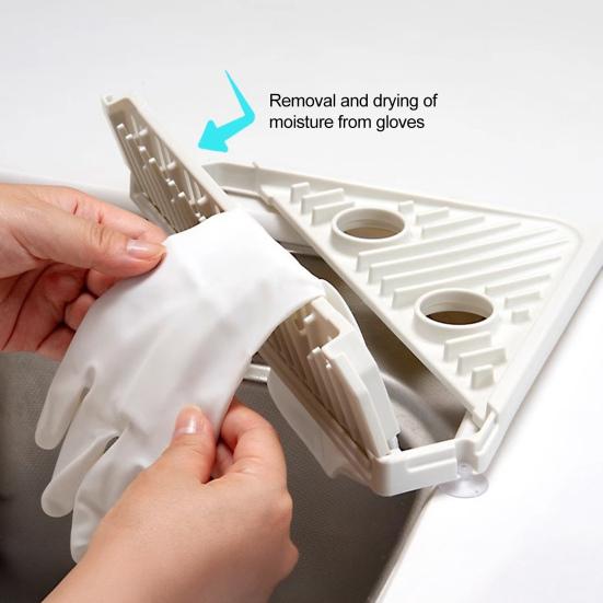 Triangle Corner Sink Caddy Dish Drying Rack Over The Sink Roll Up Dish Drainer Mat with Suction Cups Kitchen Organizer