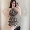 ISLAYCAOLILA DS7 Lara Cabaret Mini Club Party Tight Mini Zebra Halter Open Size Black Women's Dress, Dress, Dress, Dress, Dress, Dress, Print, Neck,