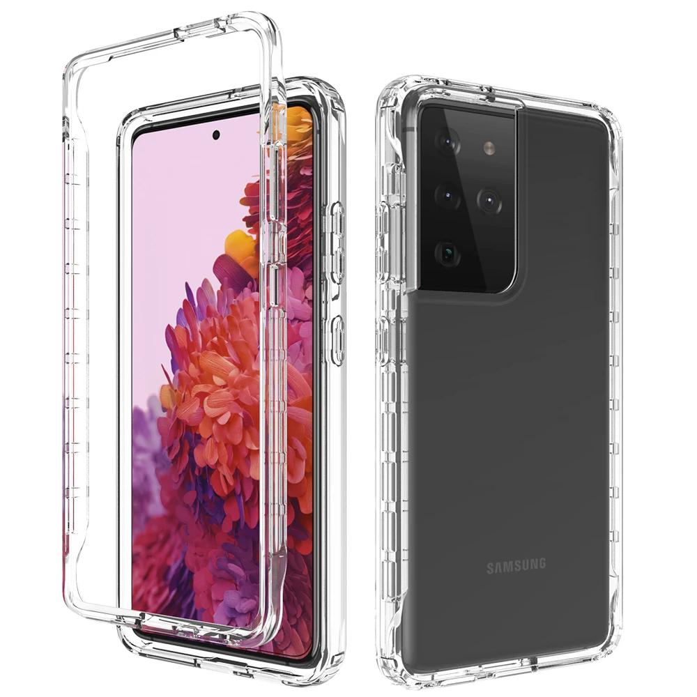 2 in 1 Rugged Armor Transparent Acrylic Shockproof Case For Samsung Galaxy Note 20 Ultra S21 FE 10 Lite S20 Plus Back Cover