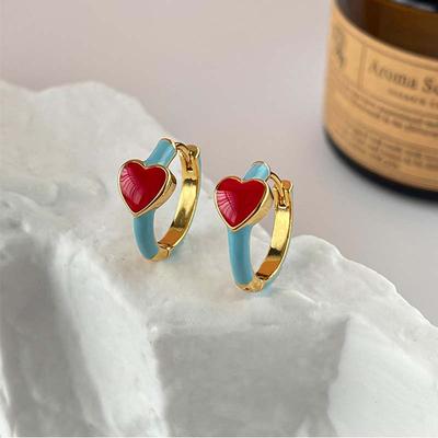Vintage Red Emaille Herz Hoop Ohrringe Für Frauen Elegante Piercing Ohrringe Hochzeit Braut Schmuck Geschenke