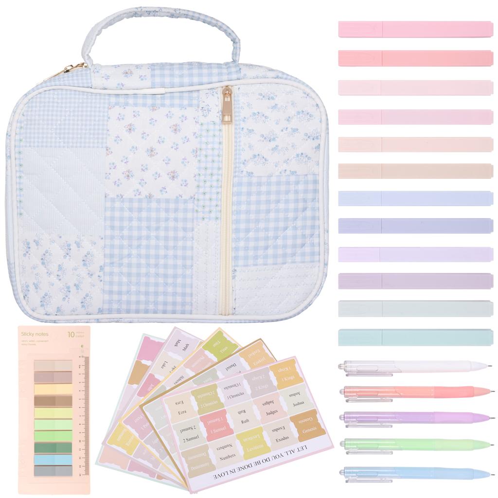 Bible Cover Case for Women Large Bible Cover Bag Study Supplies Journaling Kit Book Carrying Case with Highlighter Christian