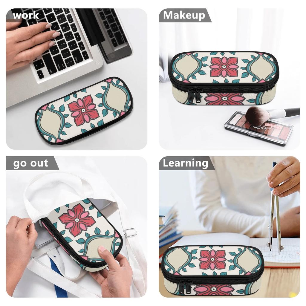 Pencil Case Durable 300D Polyester Practical Secure Zipper Closure with Mesh Pocket Removable Divider and Pen Slots for Students