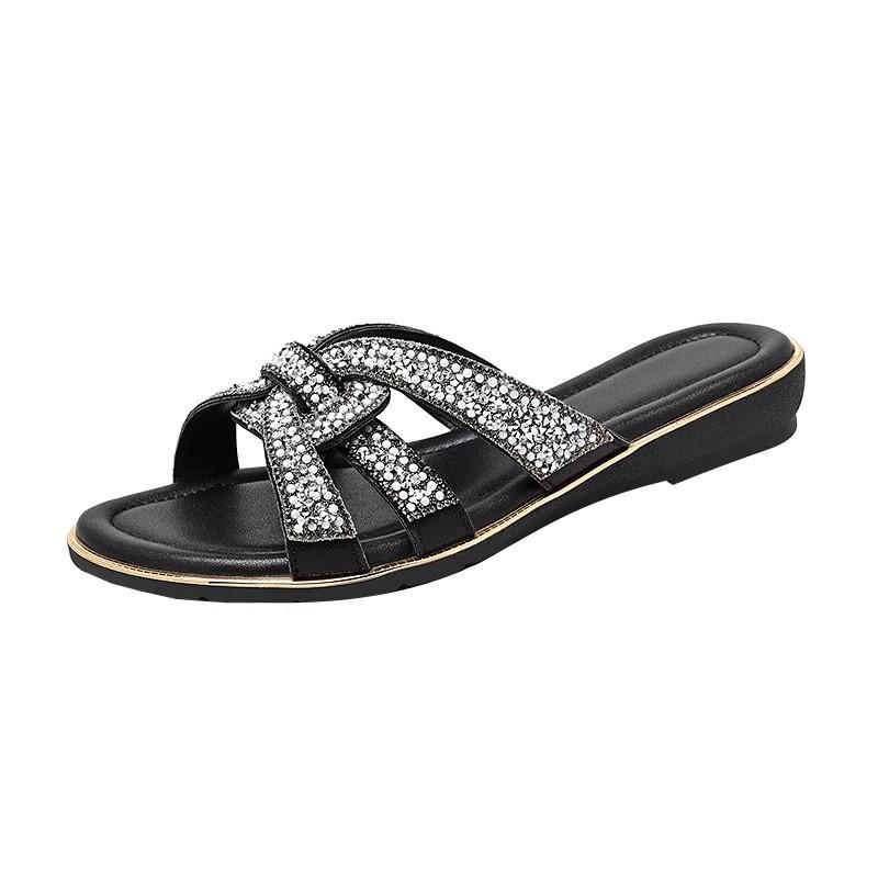 Fashion GKTINOO 2025 Summer Fashion New Sexy Casual Comfortable Slides Shoes Crystal Sandals Open Toe Flat Heel Slippers Zapatos Mujer