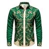 2026 Men's Shirt Long Sleeved Shirt Navy Blue Retro Vine Print Contrasting Shirt Casual Vacation Light Luxury Trendy Top