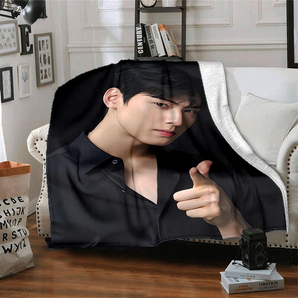 1Pc Cha Eun-woo Print Blanket Soft Comfortable Polyester Throw Blanket Allseason Use Perfect Bedroom Office Outdoor Ideal Christmas Gift Choice Print 