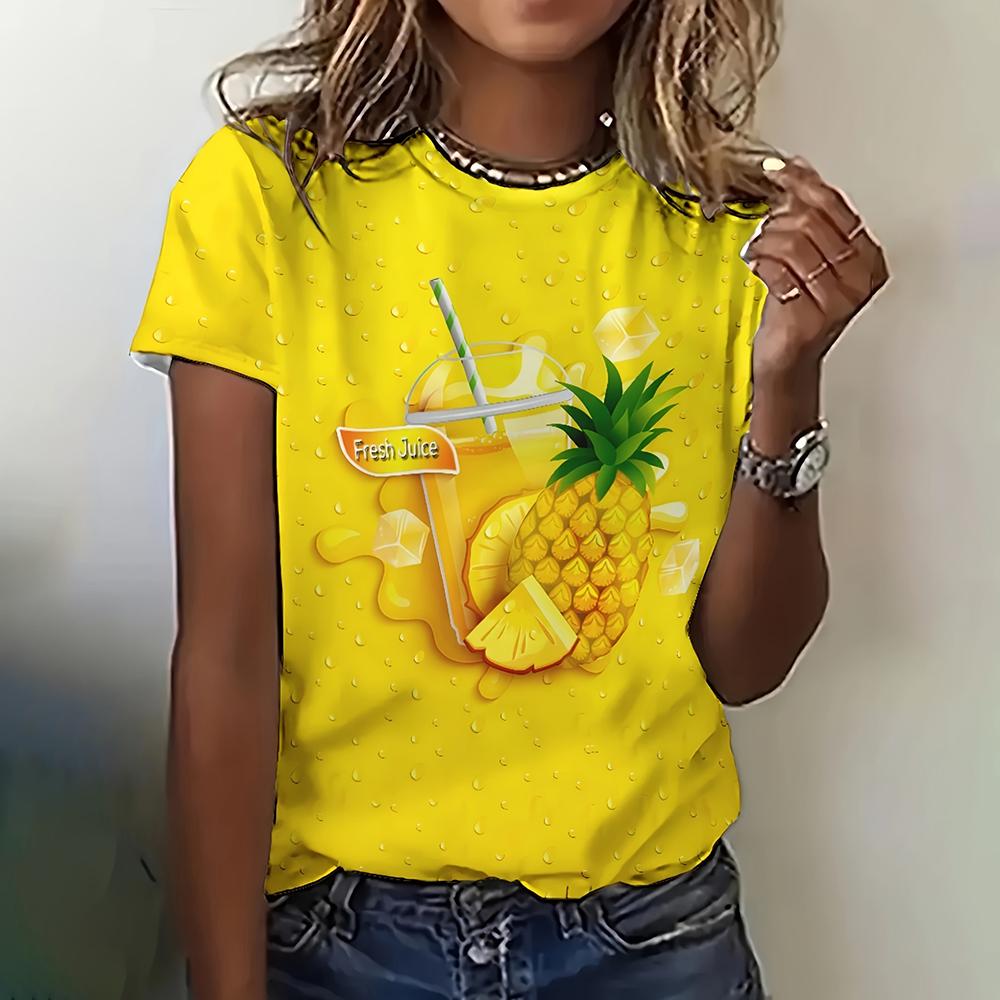 

Женские футболки с принтом ананаса и лимона, модные повседневные футболки с круглым вырезом, летние свободные топы с короткими рукавами, женская одежда 6XL