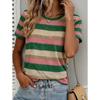 Mode Damen Retro Kreativ Horizontal Gestreift Print T-Shirt Lustig Lässig Rundhals Kurzarm T-Shirt Sommer Damen T-Shirt