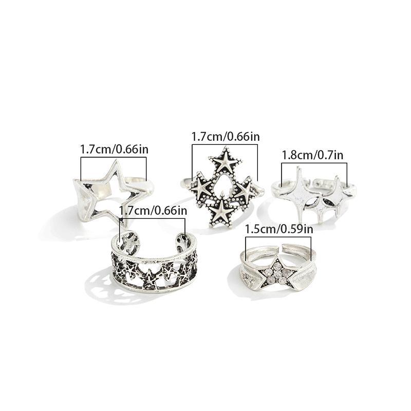 5Pcs/Set Creative Personalized Stars Open Rings For Men Goth Adjustable Knuckle Ring Jewelry