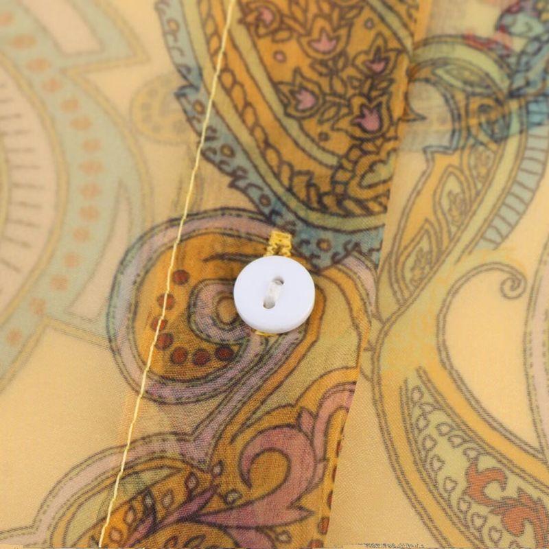 Kaslead New Women clothes Western Style Fashion Print Organza Puff sleeve Shirts