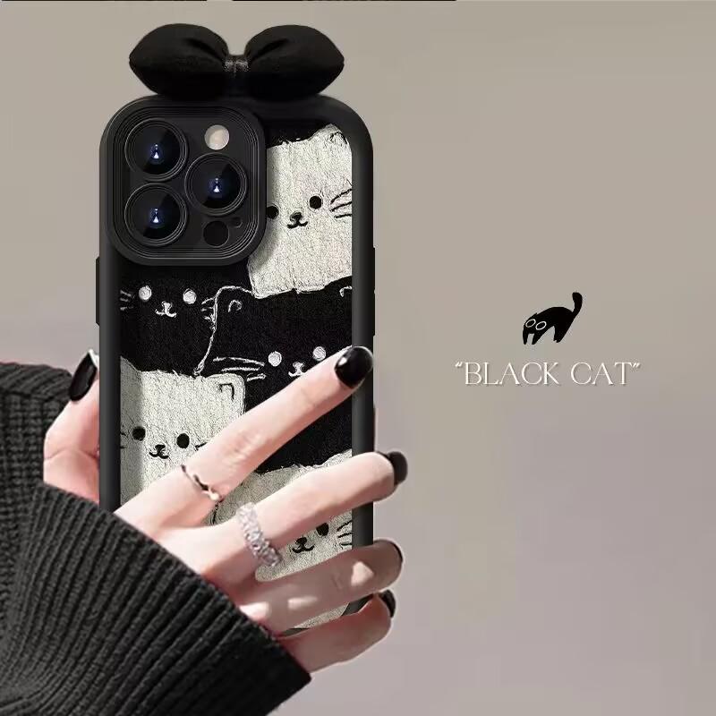3D Bow Black Cat Lanyard Case For Honor 200 300 400 Pro MAGIC 90 7 Lite 5 6PRO X9C Smart X9 X7 20 Nova5T cover Soft Shockproof