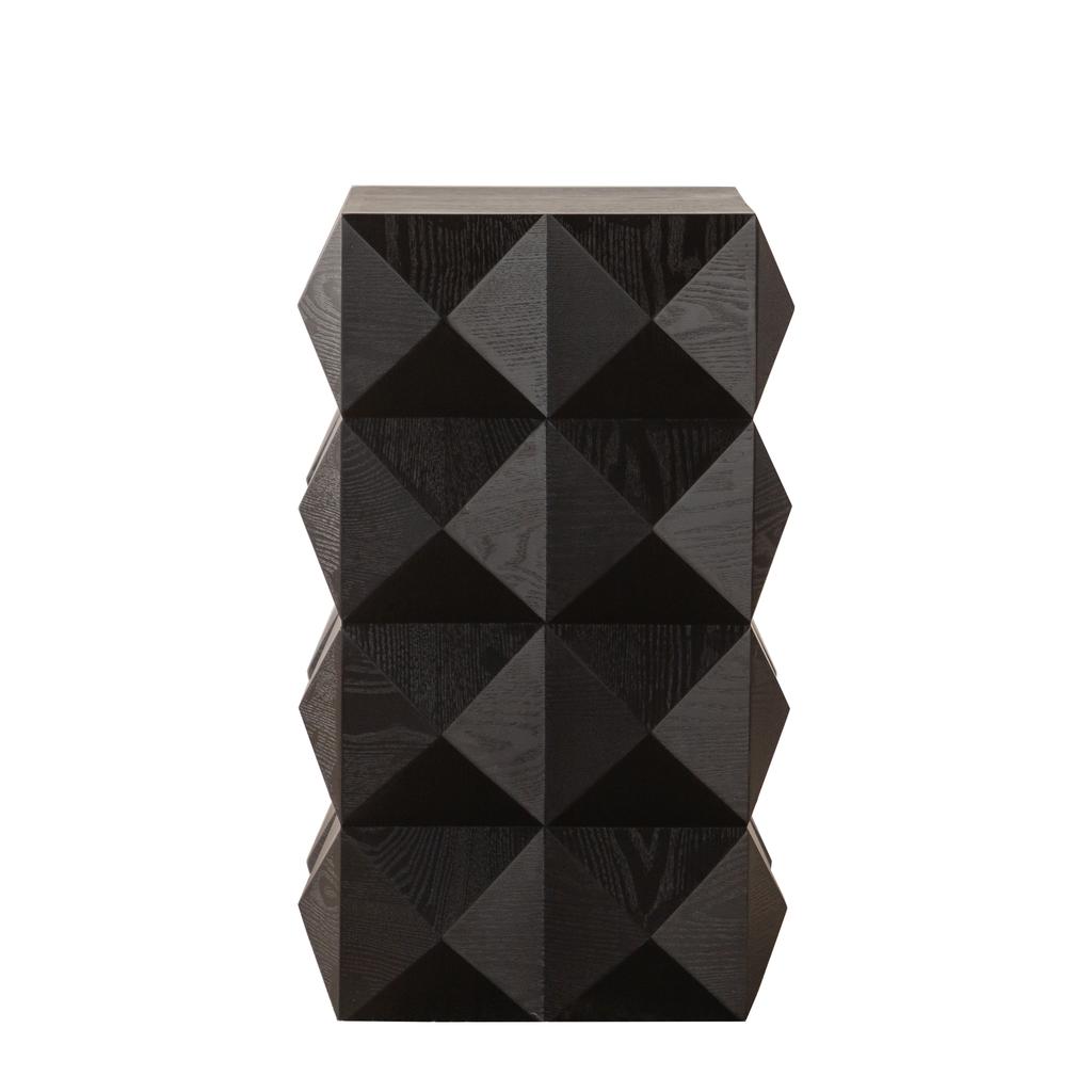 60CM Height Three-dimensional Embossed Pattern Design Retro Side Table Retro Wooden Nightstand Black,No Assembly Required