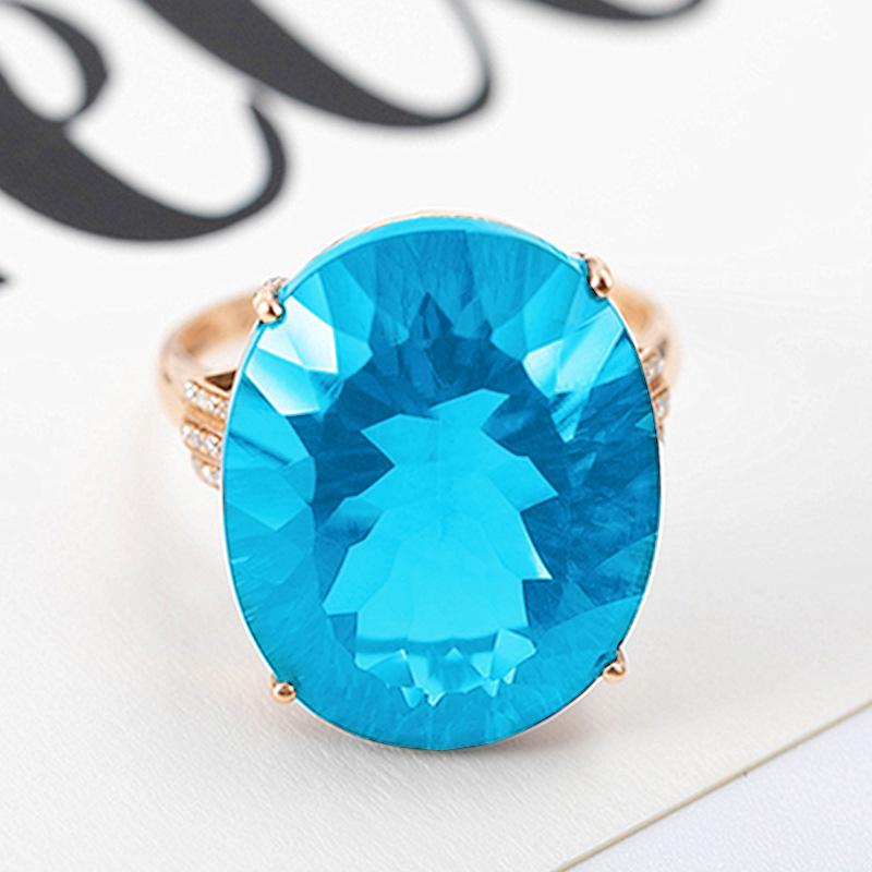 Roségoldplattierter Aquamarin- und Topas-Offener Ring mit ovalen, diamantbesetzten Farbsteinen