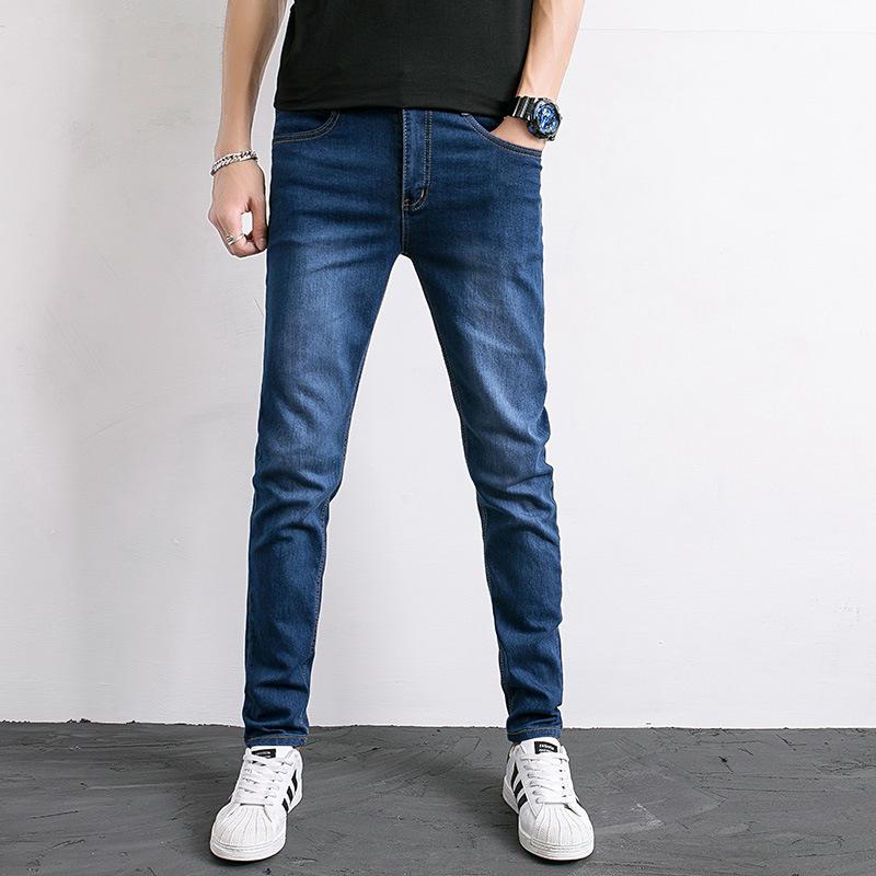Men's Jeans Stretch Pure Black Pure Blue Small Leg Pants Men's Trendy Versatile Pants Men's Korean Style Youth Snowflake Trousers
