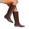 Designer Vintage Women Knee High Boots Fashion Slip On Long Booties Autumn Winter Low Heels Ladies Black Long Western Boots
