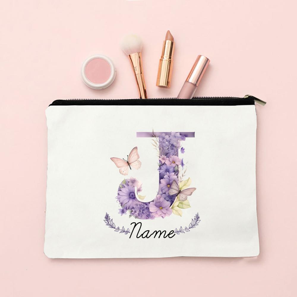 Personalized Initial with Name Makeup Bag for Women A-Z Cosmetic Bags Girls Travel Toiletry Pouch Wedding Birthday Gift for Her