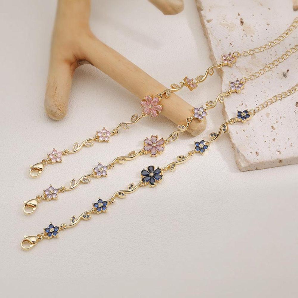 Five-petaled Flowers Zircon Bracelet Adjustable Crystal Bracelet New Floral Bracelet  for Women