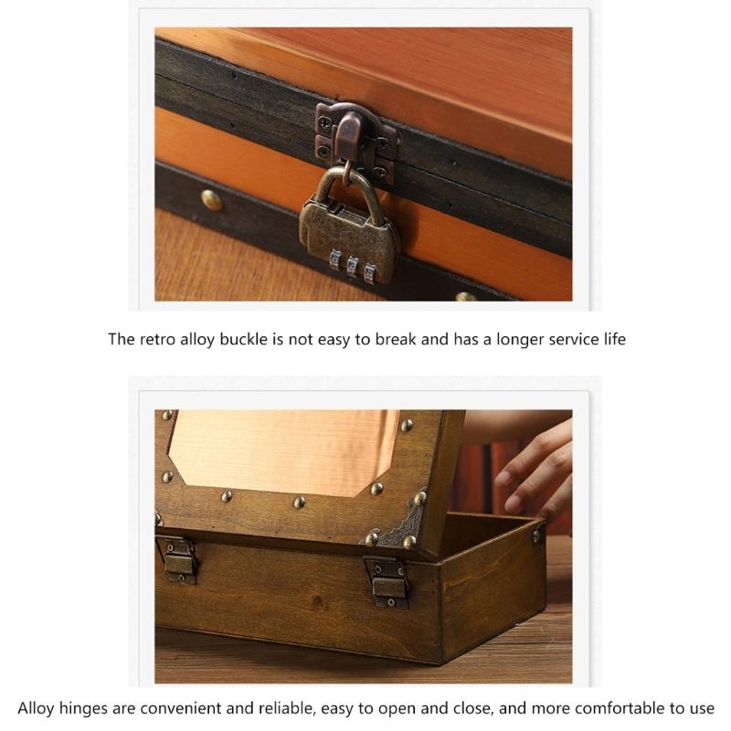 Vintage Wooden Keepsakes Chest with Lock Mechanism Antique Jewelry Storage Box Lockable Small Accessories Container