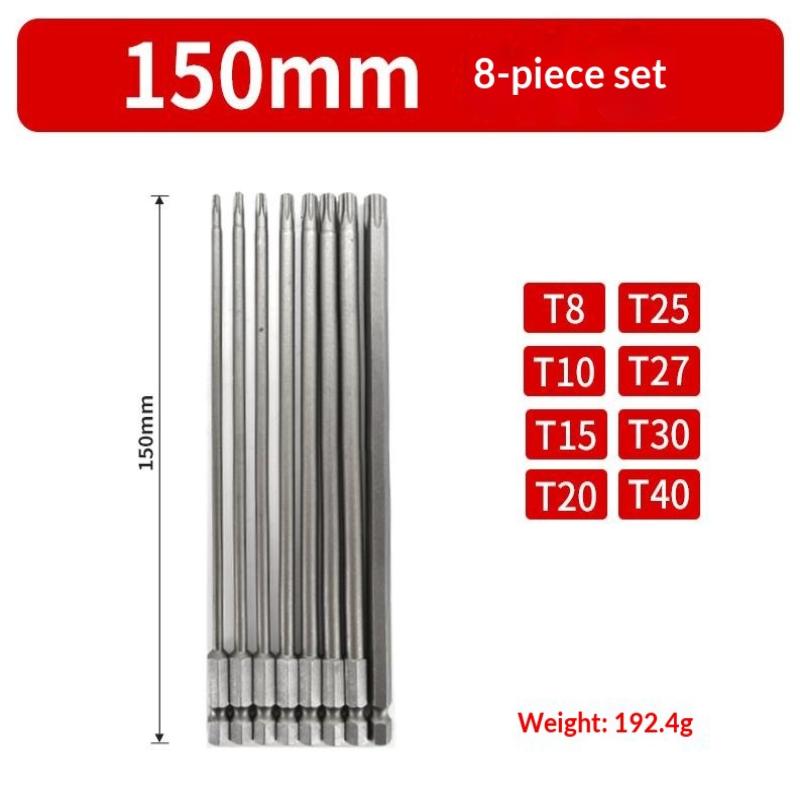 Magnetic Star Torx Bit Set, 8pcs, 50mm 100mm 150mm Length, Suitable for 1/4 Inch Hex Shank Drill Wrench