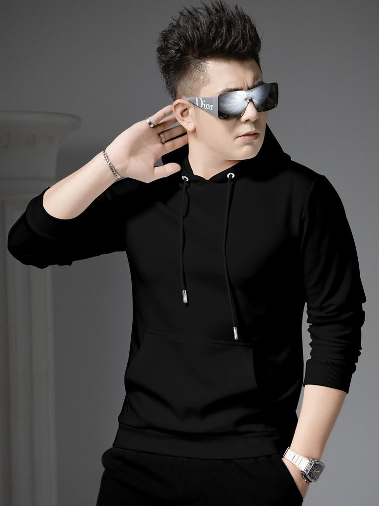 European Style 2025 New Hooded Sweatshirt for Men, Long-Sleeve Autumn Thin Jacket, Trendy Brand Versatile Solid Color Casual Hoodie for Men