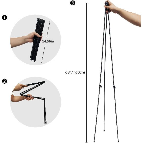 RRFTOK Easel Stand for Sign,63'' Instant Lightweight Portable Ground Easel for Wedding Sign and Poster Display Stand, Metal Tripod with Portable