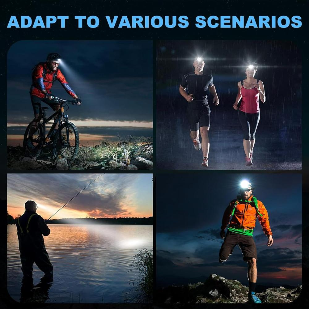 Wave Sensor 2*XTE+LED White+Red Light Smart Headlamp 60° Adjustable Headlight USB Rechargeable Power Display for Camping Hiking Working