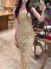 Elegant Women's Lace Evening Gown - Waist-Cinching, Hollow Floral Design