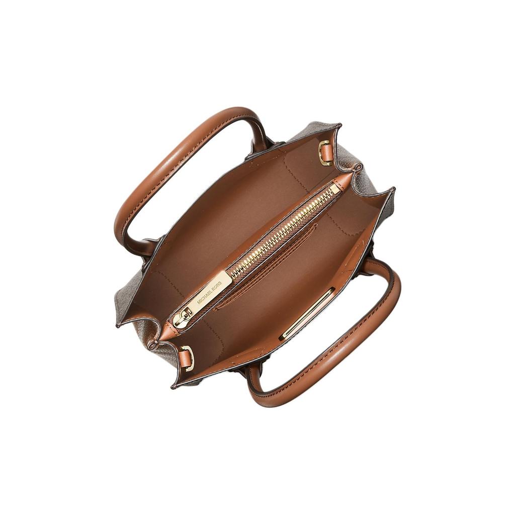 Michael Kors MK Mercer Series Classic French Vintage Monogram Color Block PVC Coated Canvas Accordion Bag Women Handbags Brown 35S1GM9M2B-BRN