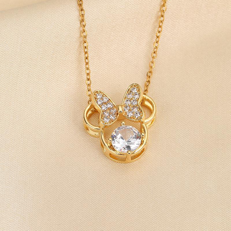 Japonský a korejský luxusní náhrdelník s přívěskem Mickey Mouse pro ženy – Šik kreslený klíčníkový řetízek
