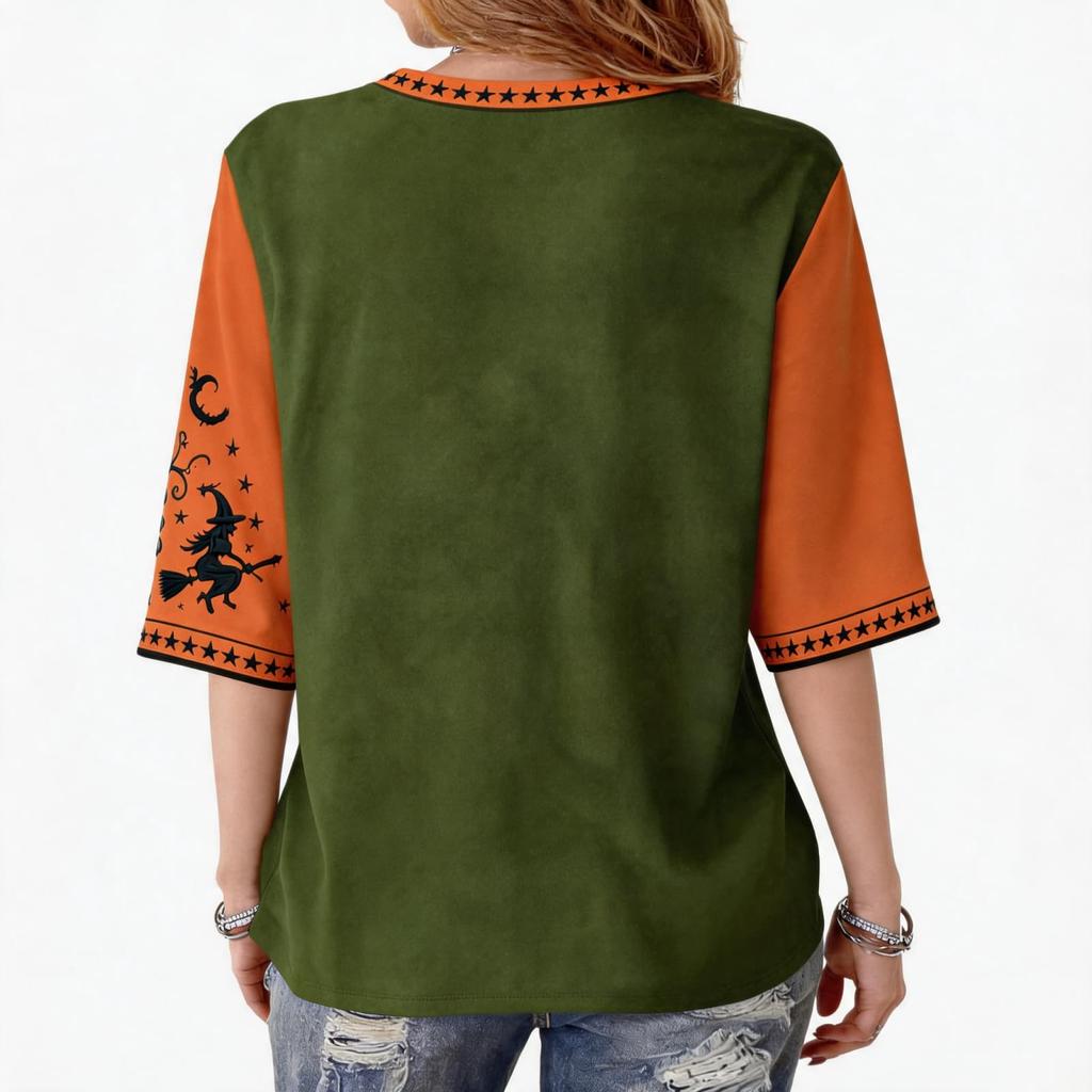 Women's Halloween Print Raglan Three-Quarter Sleeve Top