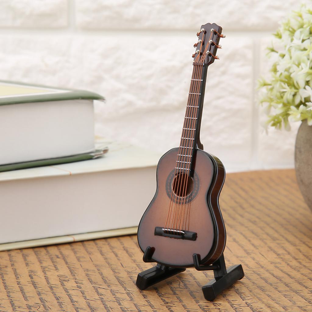 Miniatur-Gitarrenmodell aus Holz, Anzeige, Mini-Musikornamente, Handwerk, Wohnkultur (Braun 10cm)