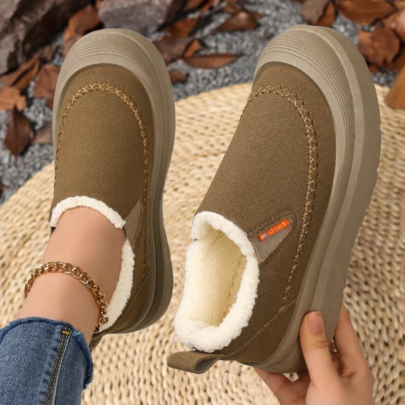 Slip-on Shallow-mouth Snow Boots, Fleece-lined Thickened Short Boots, Cold-proof Warm Winter Shoes.