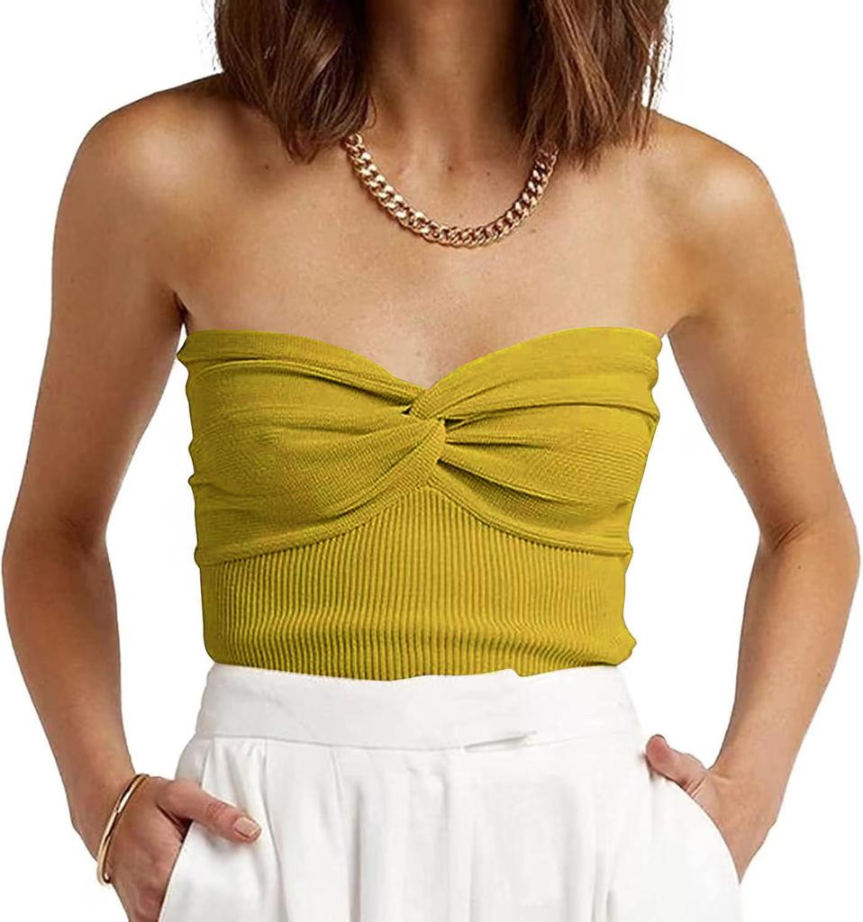 Damen Frühling/Sommer Einfarbiges Kreuzstrick-Tube-Top Kink Sexy Tanktop Spice Girls Shorts Top