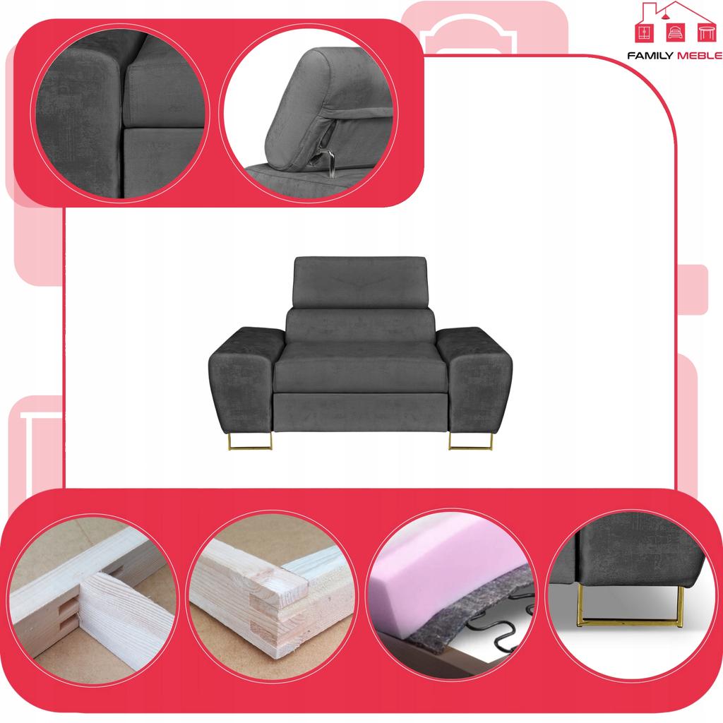 Bosso Lounge Chair Family Furniture Grey Velvet Recliner Headrest