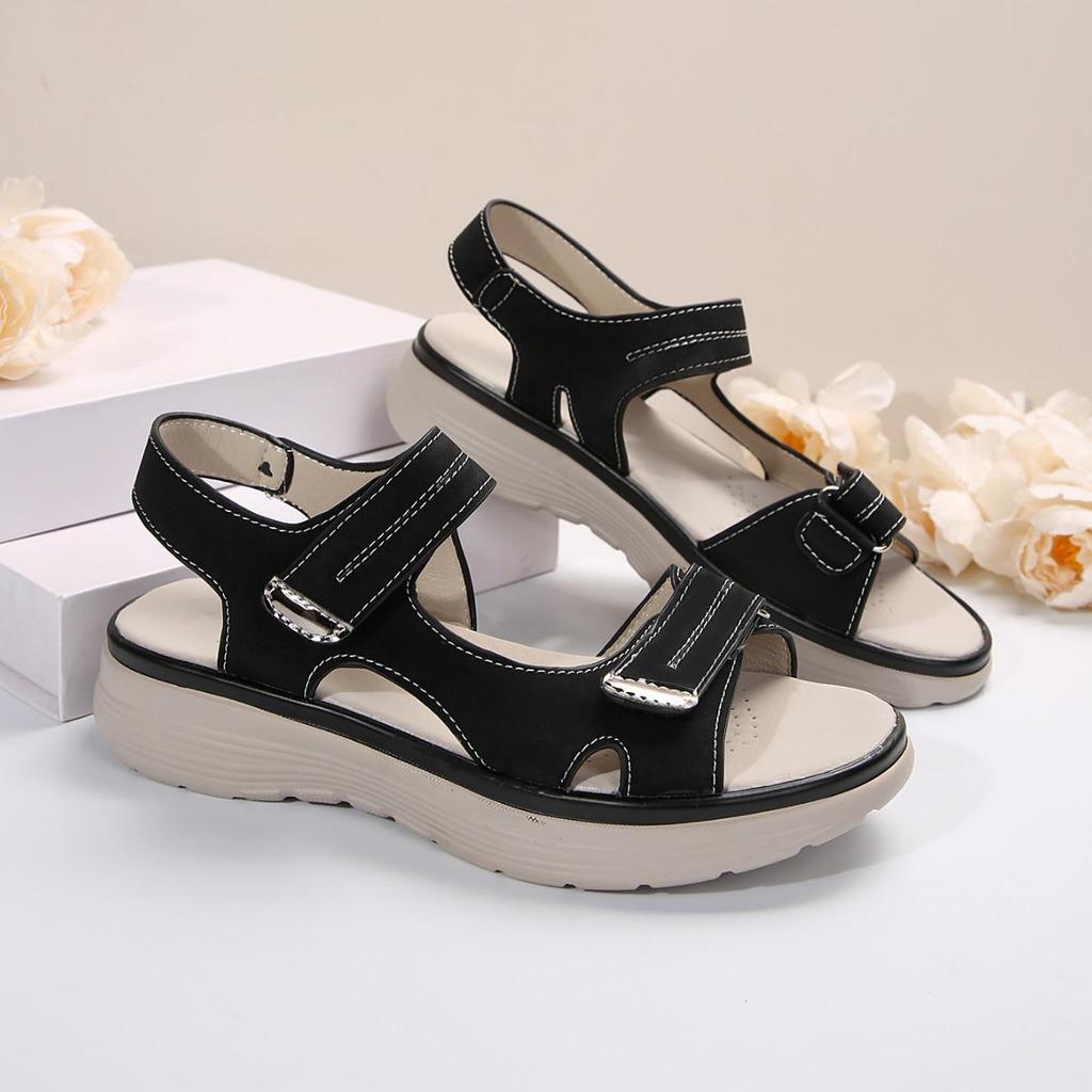 2024 Summer Plus Size Women's Thick Sole Beach Sandals with Velcro Closure