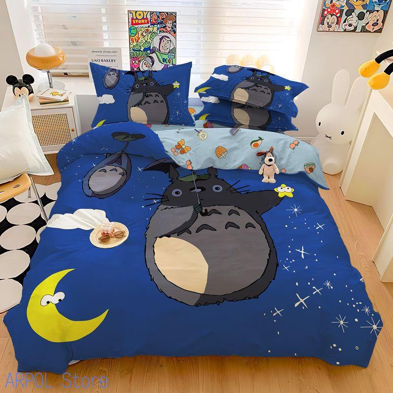 Copripiumino Stampato Cartone Animato 3D Raffinato My Neighbor T-Totoro Set Biancheria da Letto Piumone Letto Casa Giovanile Decorazione Bambini Ragazzi Ragazze Regalo