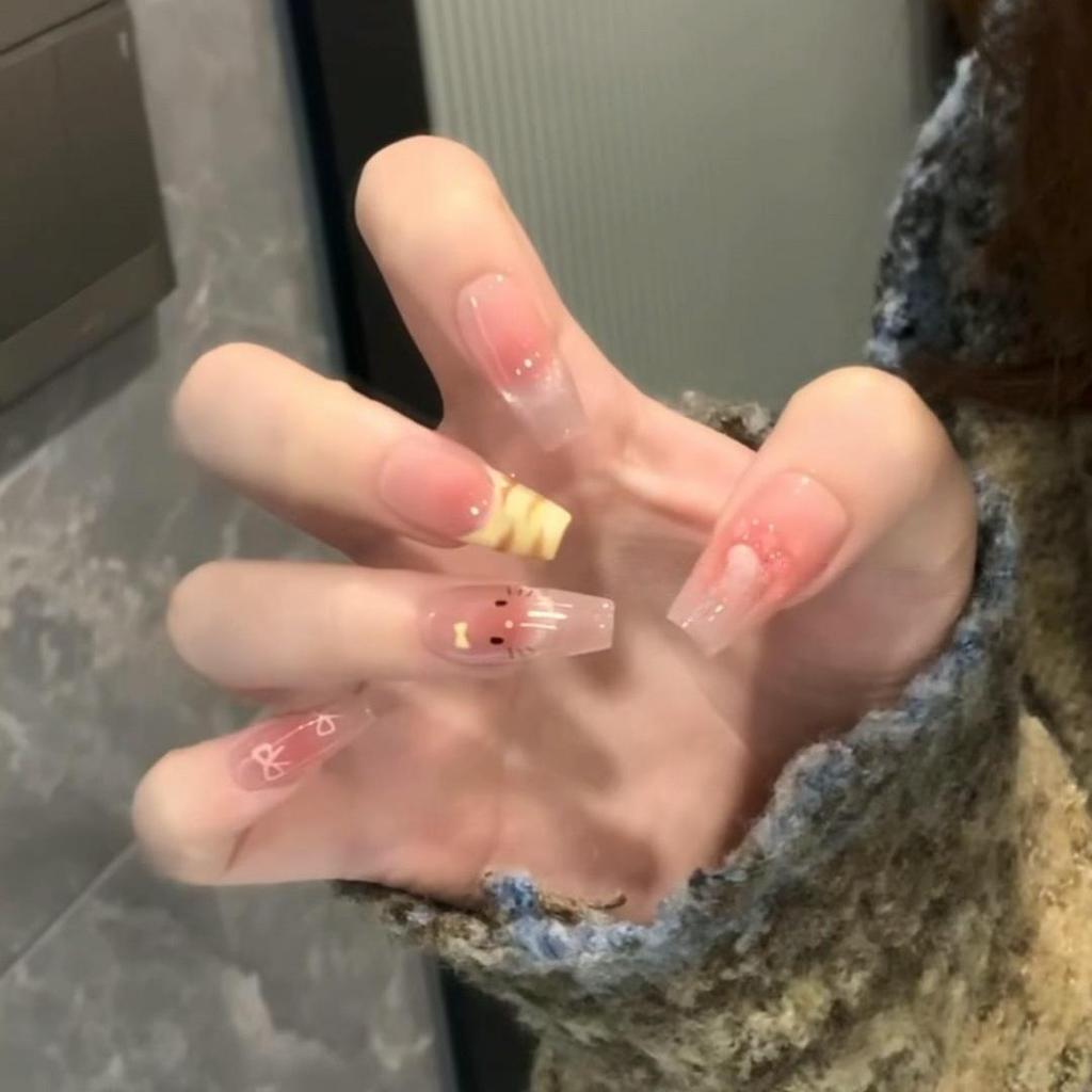 Blush French Cat Eye Princess Bow Nails - Handmade Wearable Nail Art