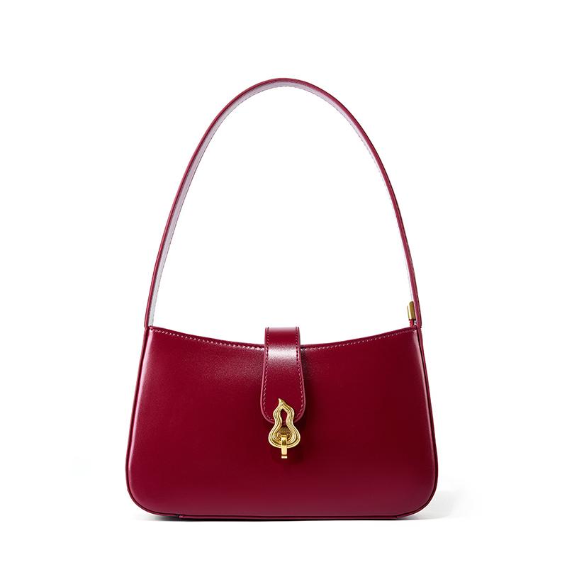 Genuine Leather Underarm Shoulder Bags For Women New Trend Designer Half Moon Red Ladies Handbags And Purses Premium