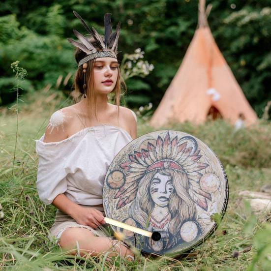 Shaman Drum 10 Inch Handmade Hand Drum with Drum Stick Tree of Life Sound Healing Instrument for Spiritual Music Reflection Meditation