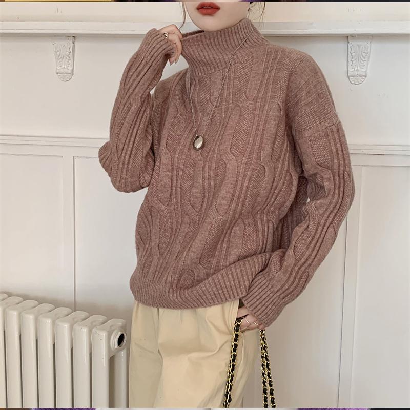 Женский свитер новый французский ретро-свитер с высоким воротом женский свободный ворсистый воротник ленивый ветровой топ One Size коричневый 3186₽