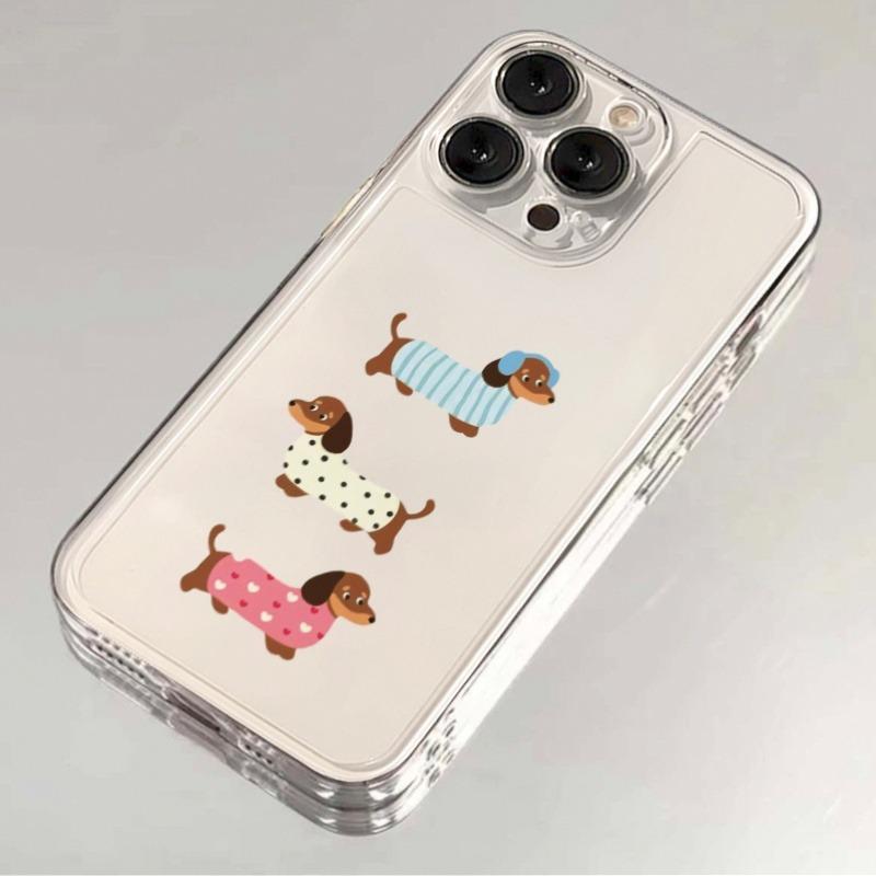 Cartoon Sausage Dog Design Transparent Phone Case Suitable for iPhone 17 16 15 14 13 12 11 Pro/Max/Plus Anti Drop and Shockproof