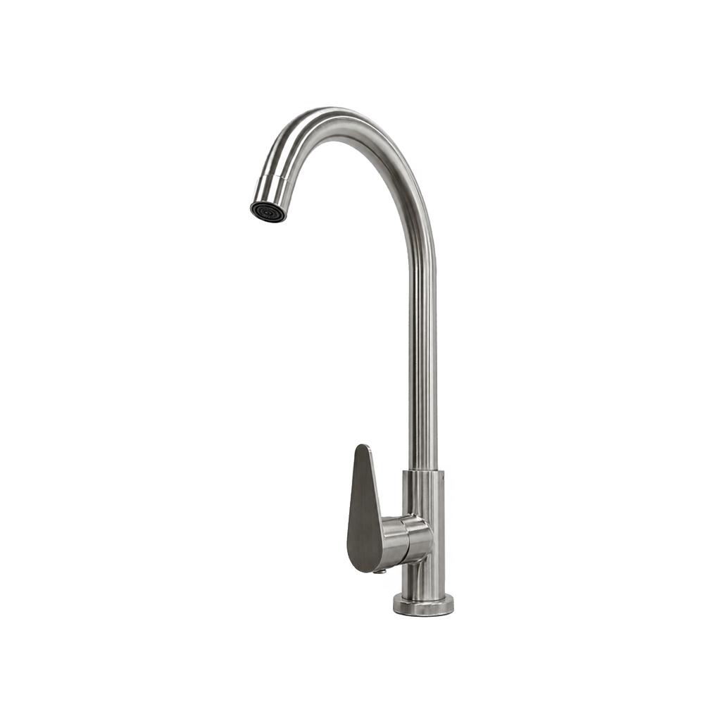 Brushed 304 Stainless Faucet Modern Single Cold Aerator High Arc Ceramic 360 Swivel Deck Mount Dual-Function Kitchen Washbasin (as the picture,Stainless Steel)