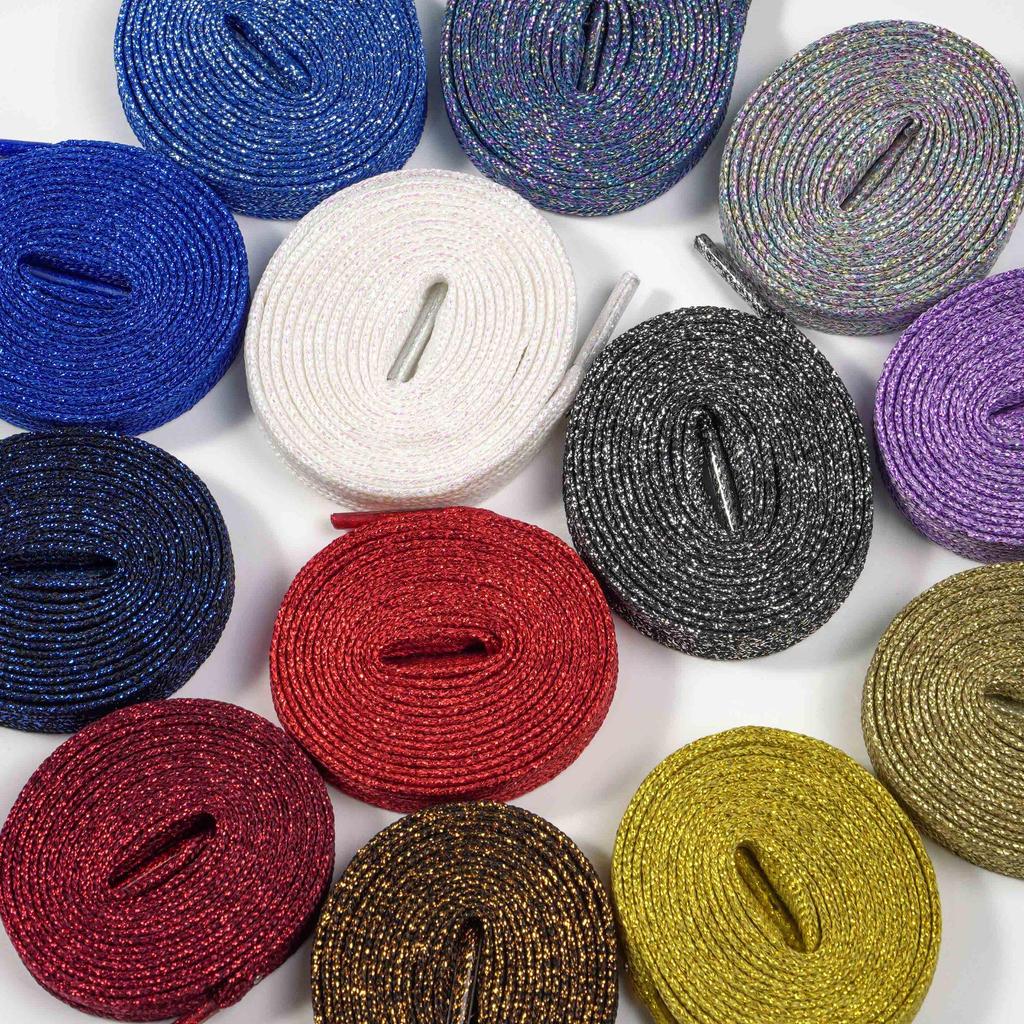 Pearlescent Gold & Silver Thread Shoelaces: Vibrant Double-Layer Flat Cords for Board, Sports, and Dance Shoes